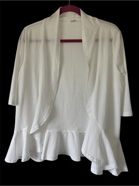 Zeagoo White Open Front Ruffle Hem Cardigan Cover Up Size Large
